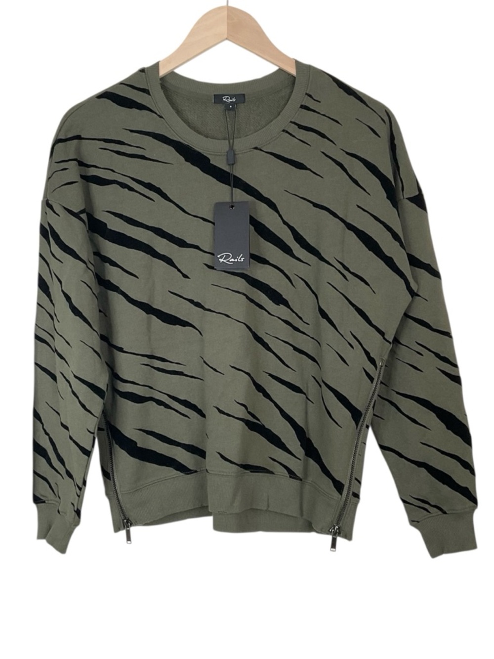 Rails Marlo Olive Flocked Tiger Sweatshirt Size Small